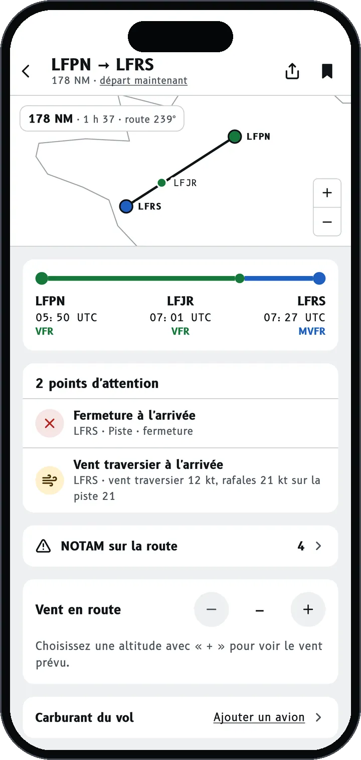 Écran de Brifly : Tout votre vol sur un seul écran